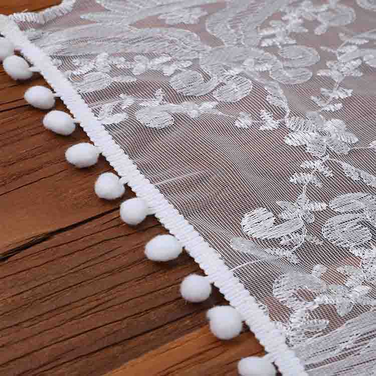 white lace rectangular with tassel or fur ball table flag (4)